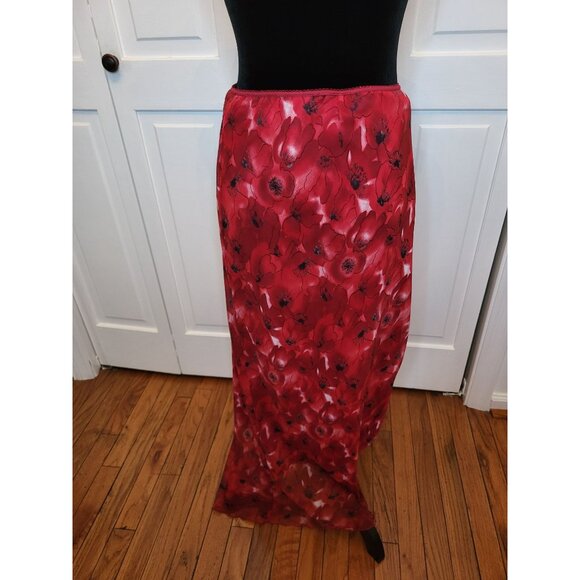 Vintage Y2k Red Floral Sheer Slip Maxi Skirt XL Whimsygoth Vampy 00s Goth Boho - Picture 2 of 8